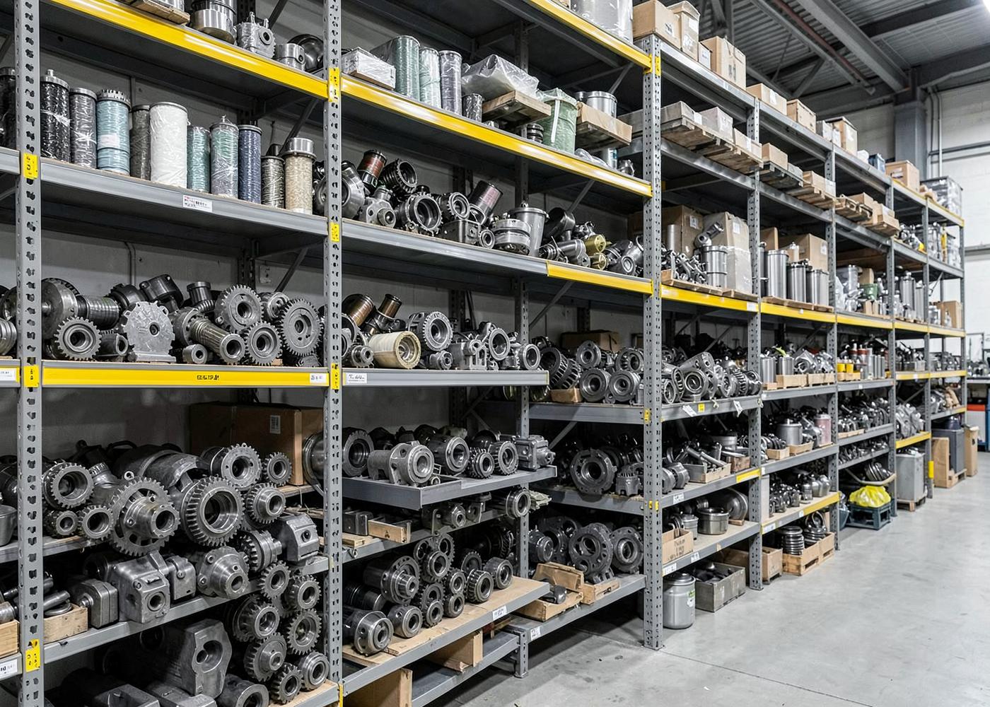 Estoque de peças e componentes industriais da Petrat